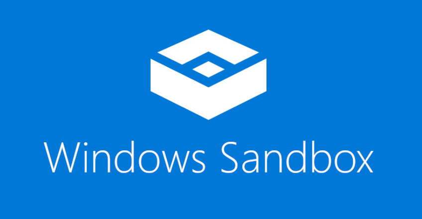 Ekrano nuotrauka su „Windows Sandbox“ atidarytu lange ir paleista testine programa.