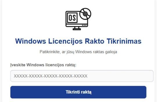 Windows licencijos rakto tikrinimas