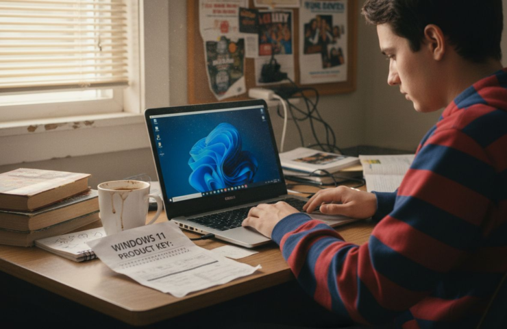 Student using product key in dorm desk