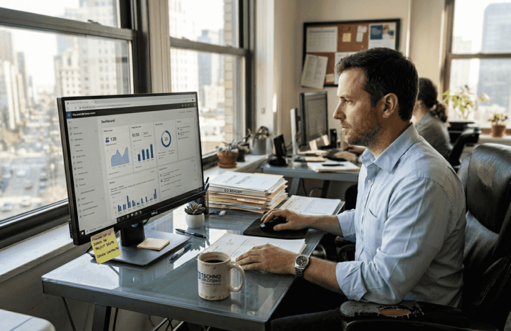 Småföretagare som använder officiell programvara