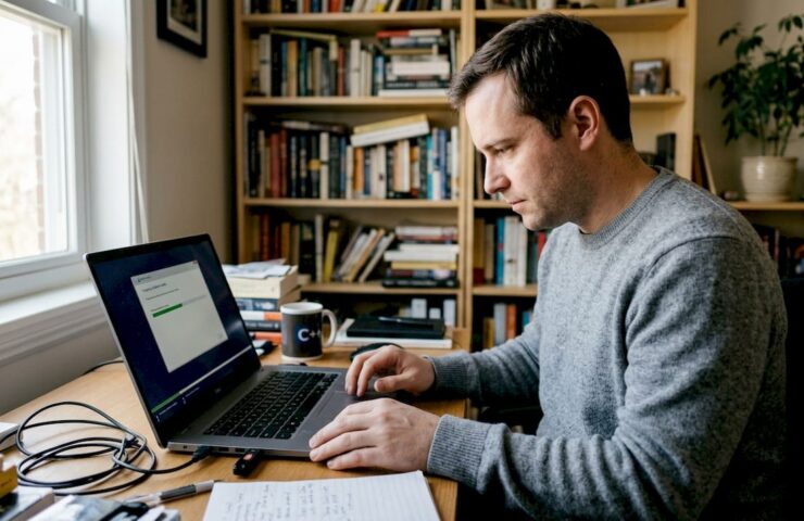 Man preparing USB Windows installer at desk
