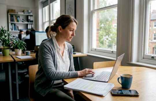 Small business owner checking compliance reports