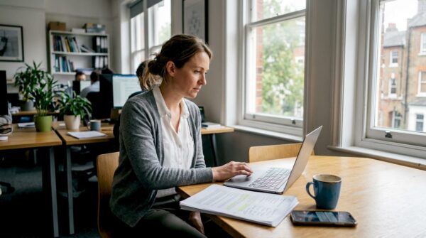 Small business owner checking compliance reports