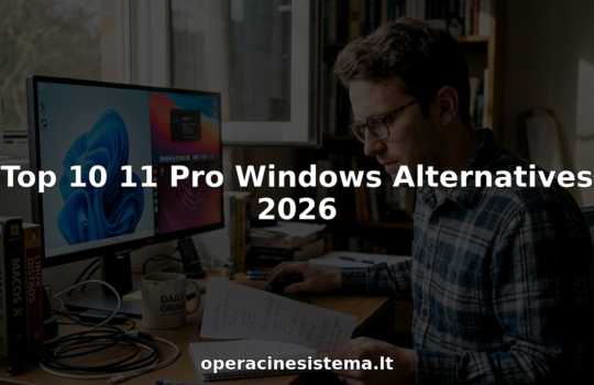 Person comparing desktop operating systems at cluttered home office