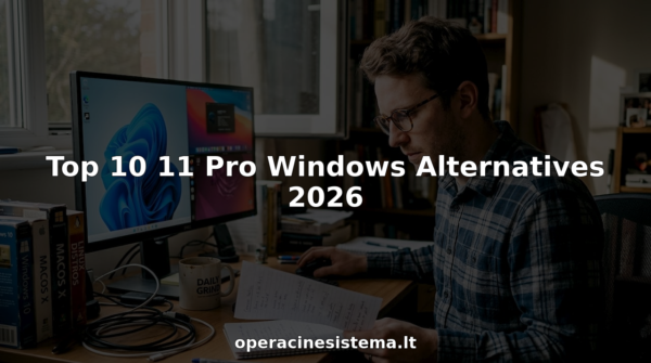 Person comparing desktop operating systems at cluttered home office