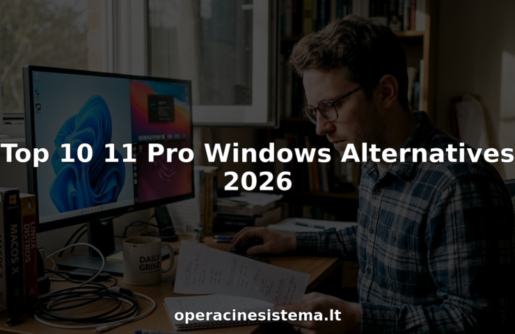 Person comparing desktop operating systems at cluttered home office