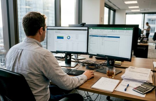 IT manager reviewing software compliance dashboard