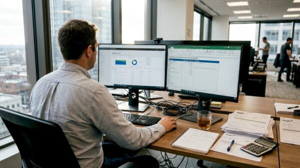 IT manager reviewing software compliance dashboard