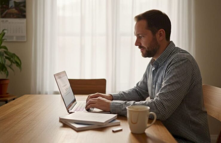 Man entering Windows 10 product key at home