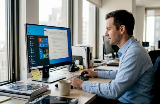 IT manager working at Windows 10 desktop