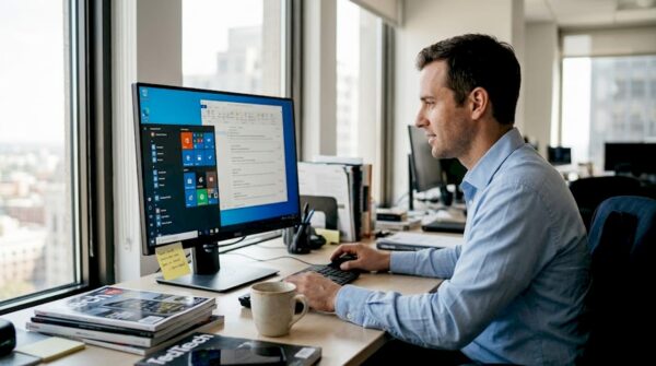 IT manager working at Windows 10 desktop