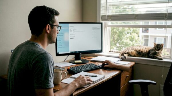 Person activating Windows 10 in home office