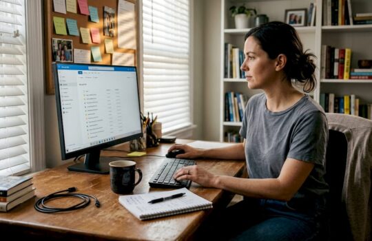 Woman working with Microsoft 365 at home