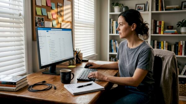Woman working with Microsoft 365 at home
