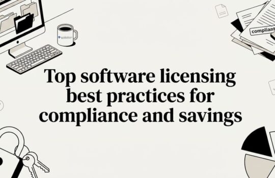 Editorial software licensing compliance themed title card