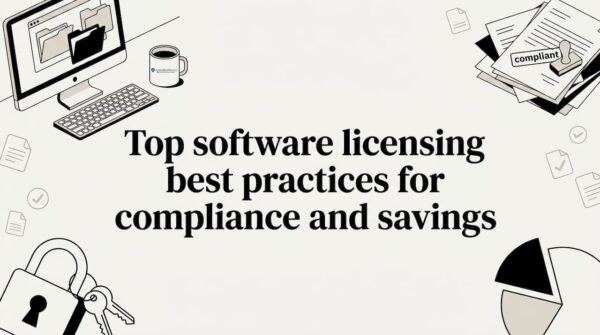 Editorial software licensing compliance themed title card