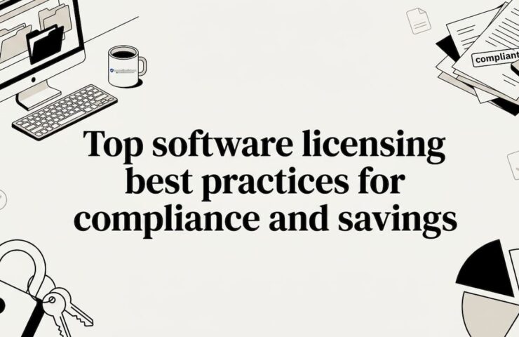 Editorial software licensing compliance themed title card