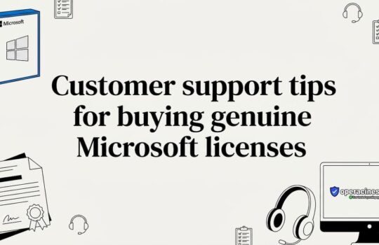Decorative editorial title card for Microsoft license support