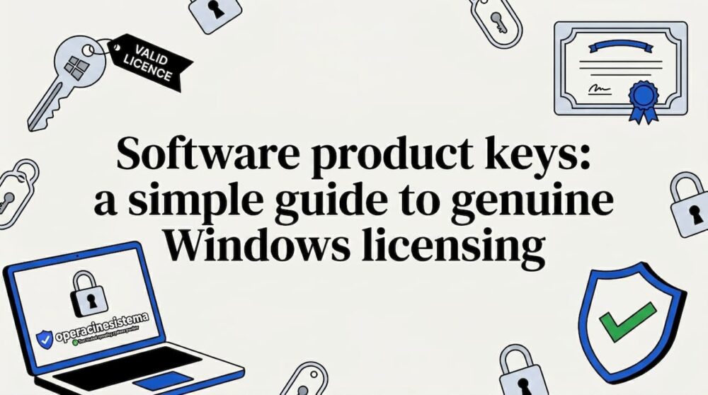 Decorative title card illustration for Windows licensing