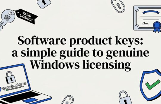 Decorative title card illustration for Windows licensing