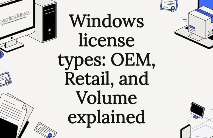 Decorative title card illustration for Windows license types