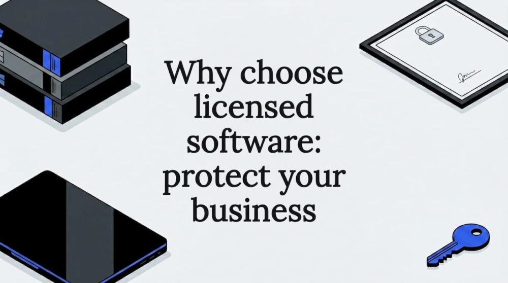 Editorial title card illustration with software security icons