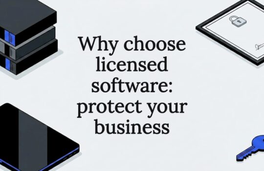 Editorial title card illustration with software security icons