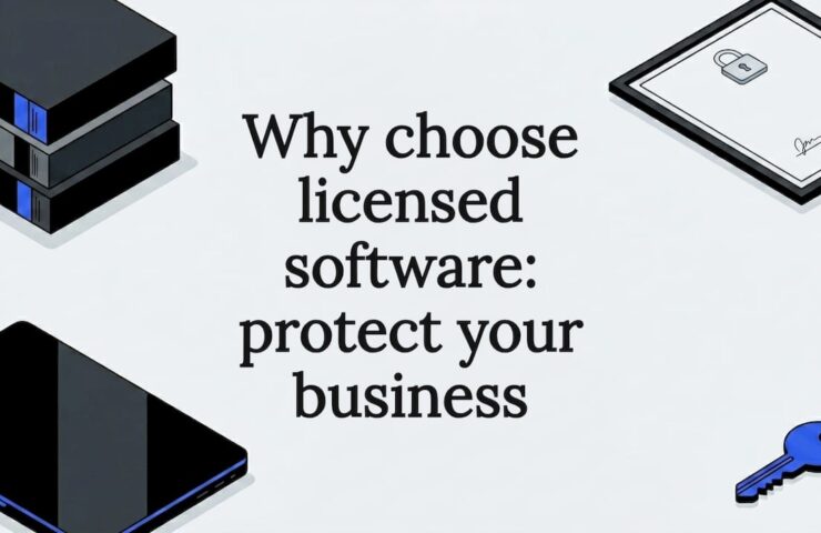 Editorial title card illustration with software security icons