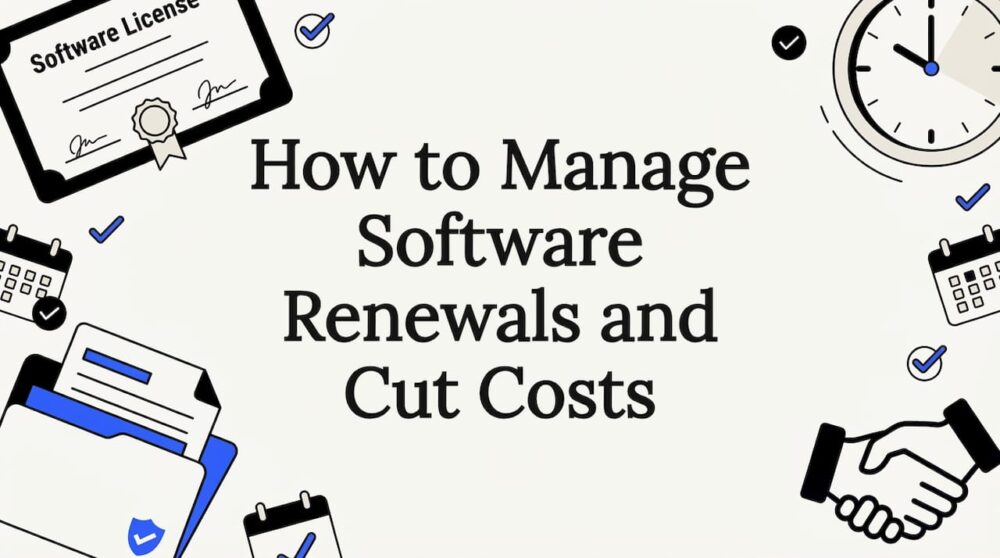 Decorative title card illustration for software renewals