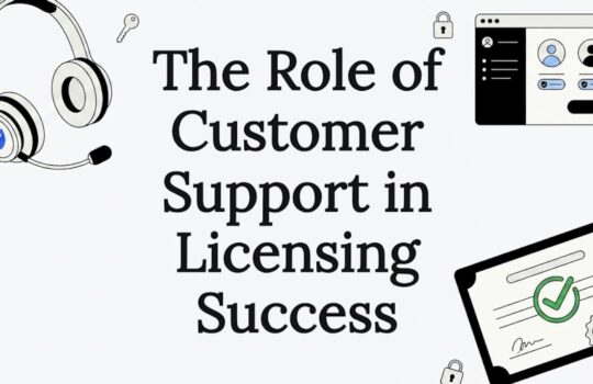 Title card surrounded by licensing themed illustrations