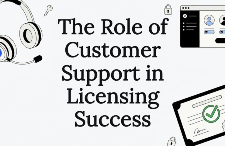 Title card surrounded by licensing themed illustrations