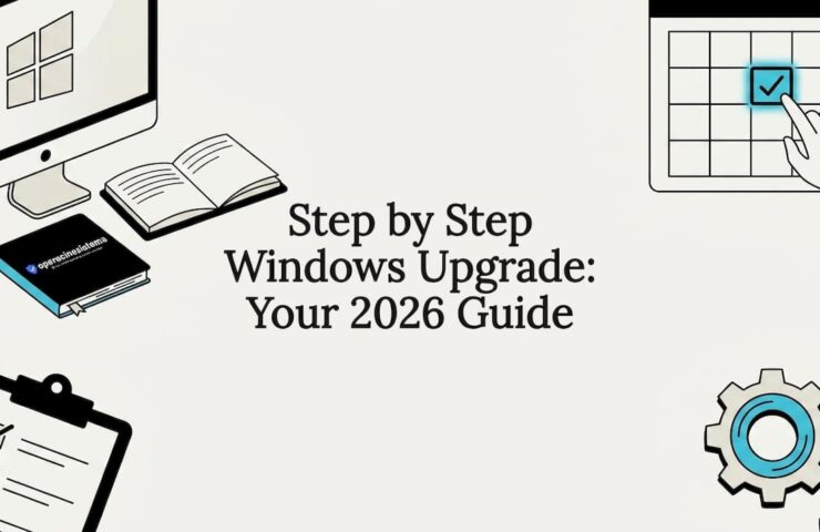 Flat vector decorative illustration for Windows upgrade title card