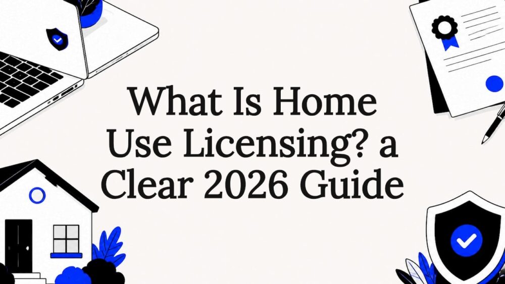 Decorative title card for home licensing article