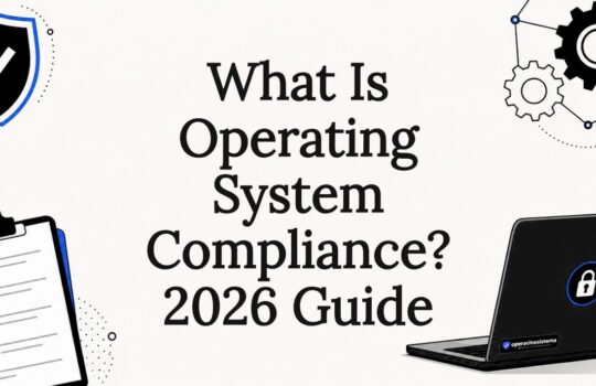 Decorative illustration framing OS compliance title
