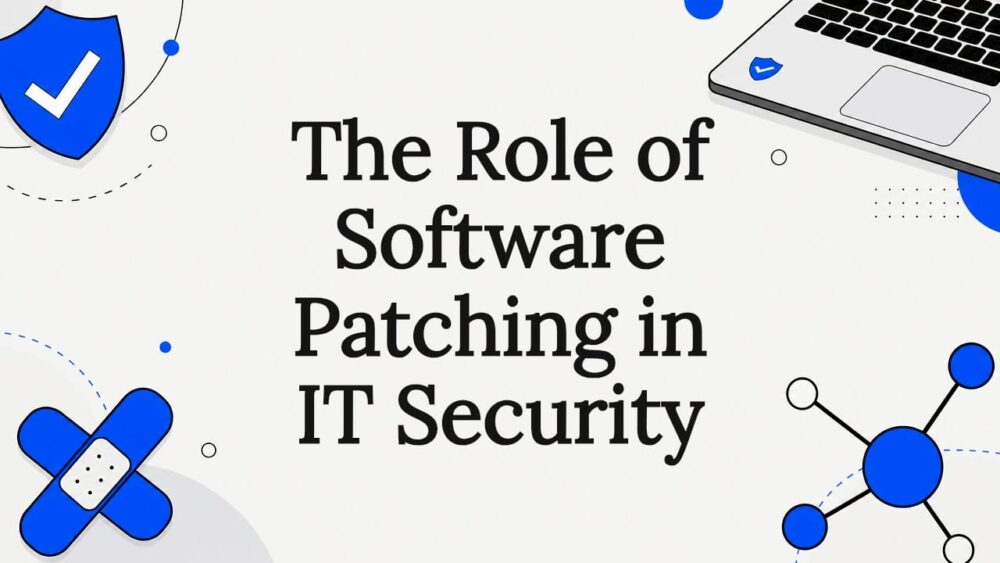 Decorative title card with security and software patch icons
