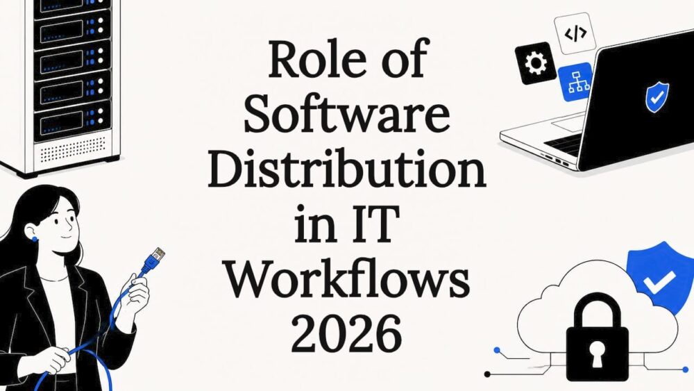 Decorative title card illustration for software distribution