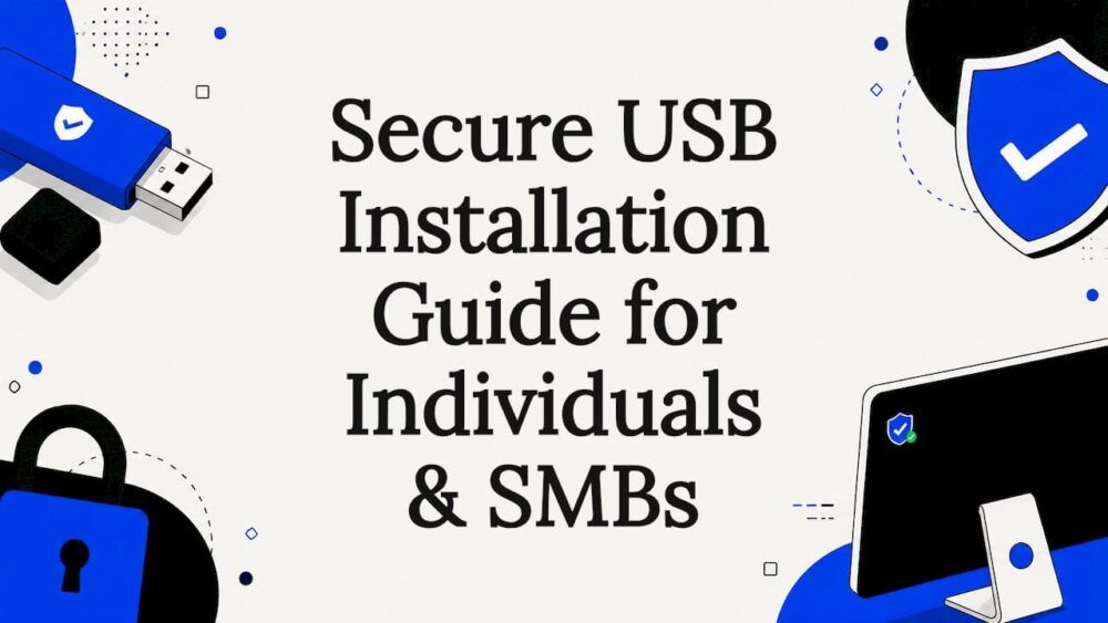 Decorative title card with USB security icons