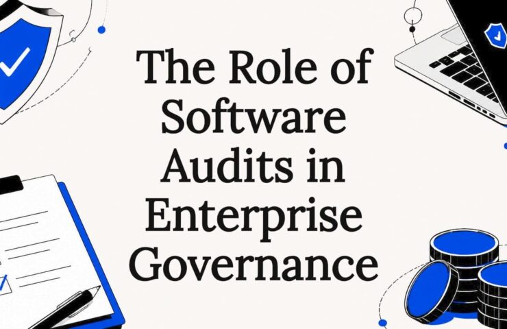 Decorative title card illustration with security, compliance, software, and cost icons