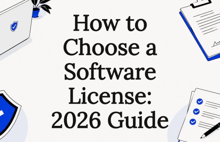Decorative title card illustration for software license article