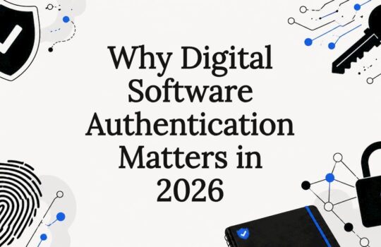 Decorative digital authentication title card illustration